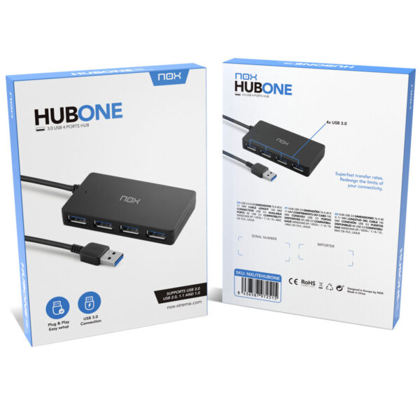 USB Hub Nox NXLITEHUBONE USB x 4 Black - Image 2
