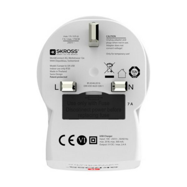 Current Adaptor Skross 1500280 USB x 2 European United Kingdom - Image 3